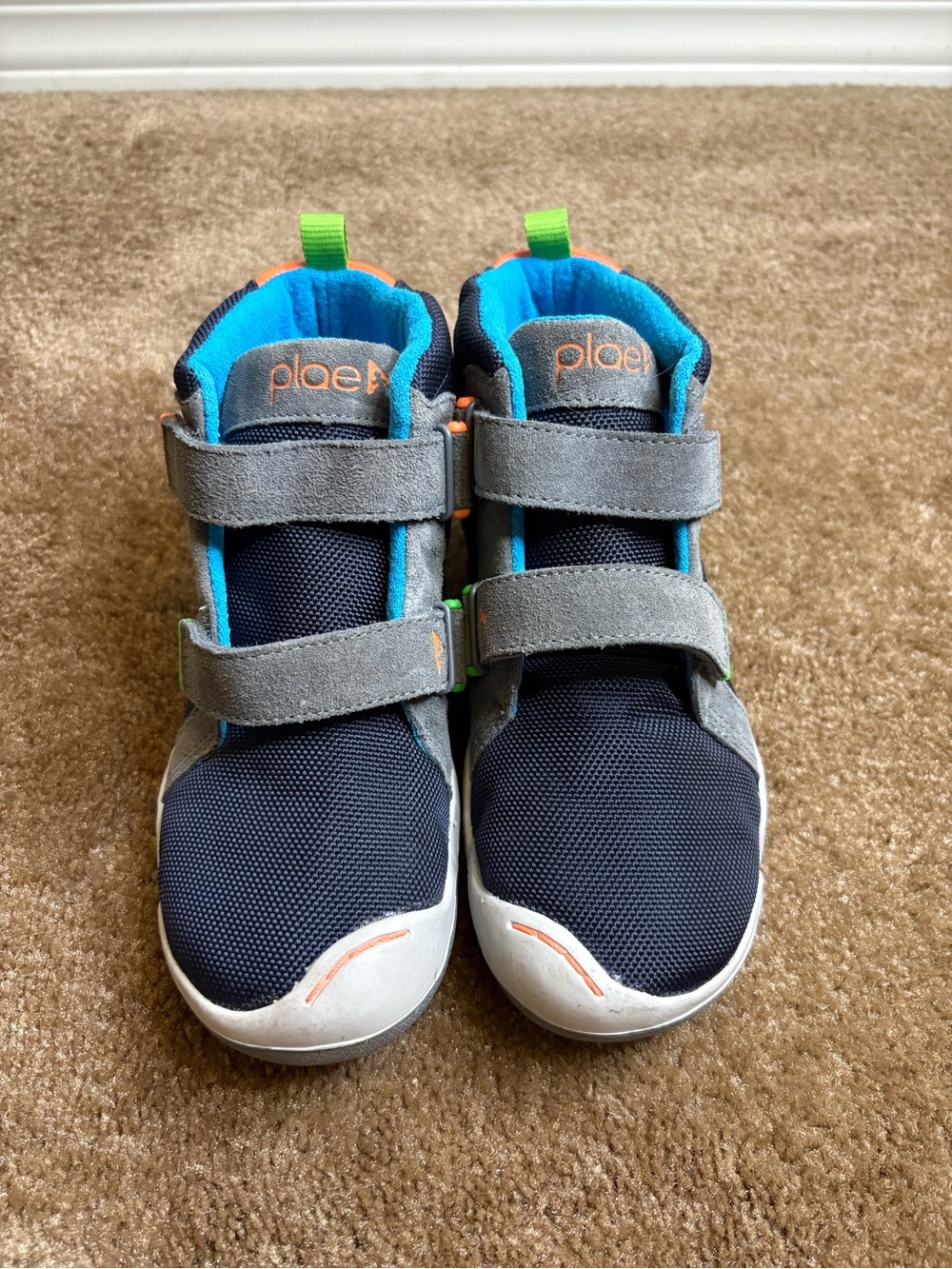 PLAE Kids Navy, Gray, Bright Blue & Neon Green Velcro Sneakers